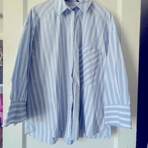Zara Oversize Blue Striped Women's Button Down Shirt ( pre loved )